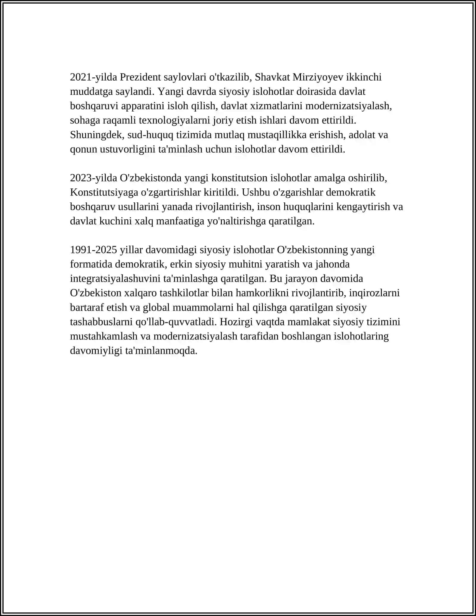 1991-2025 YILLARDA O'ZBEKISTON VA JAHONDA ISLOHOTLAR 4