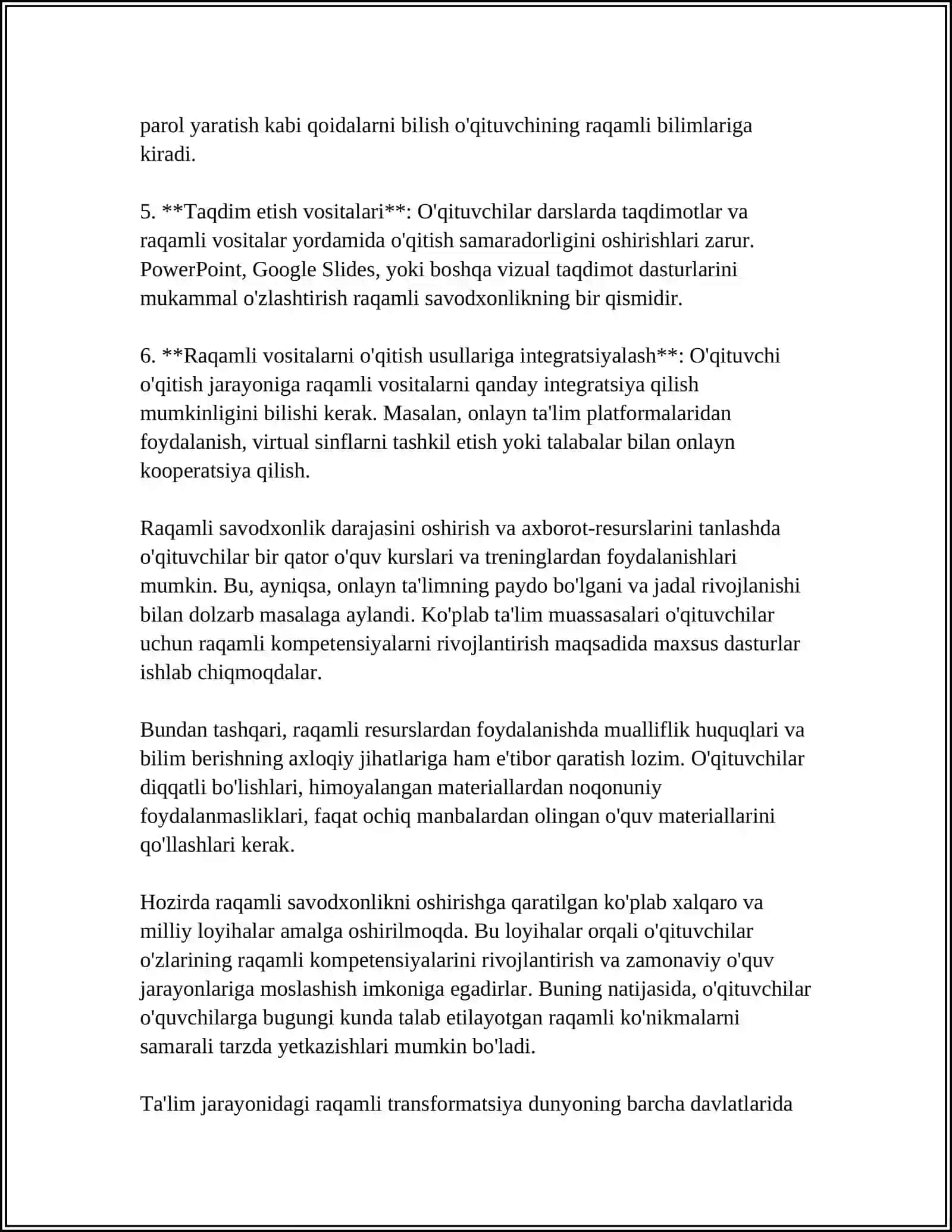 O'QITUVCHINING RAQAMLI KOMPETENSIYASI 4