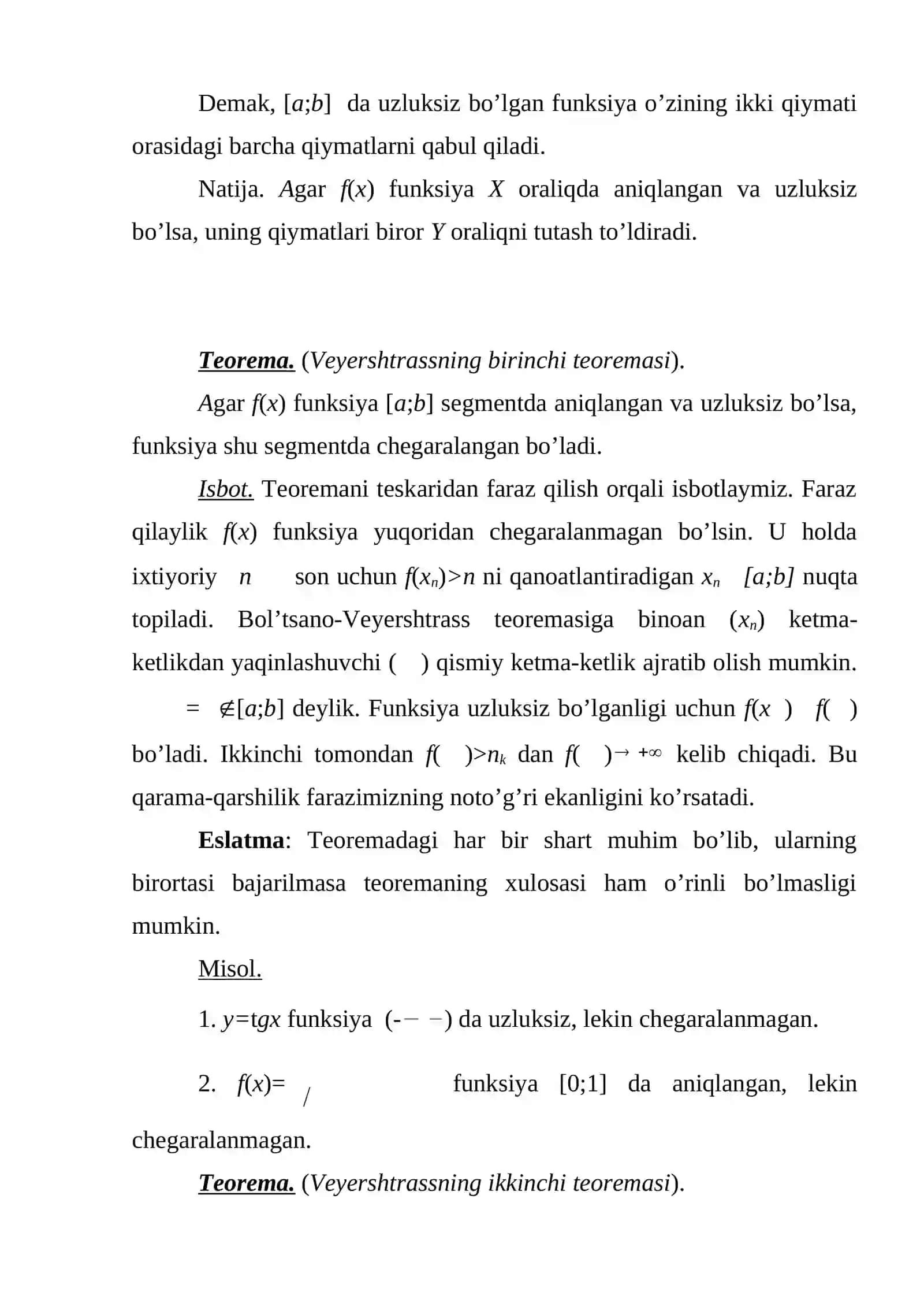 Uzluksiz funksiyaning teoremasi 4