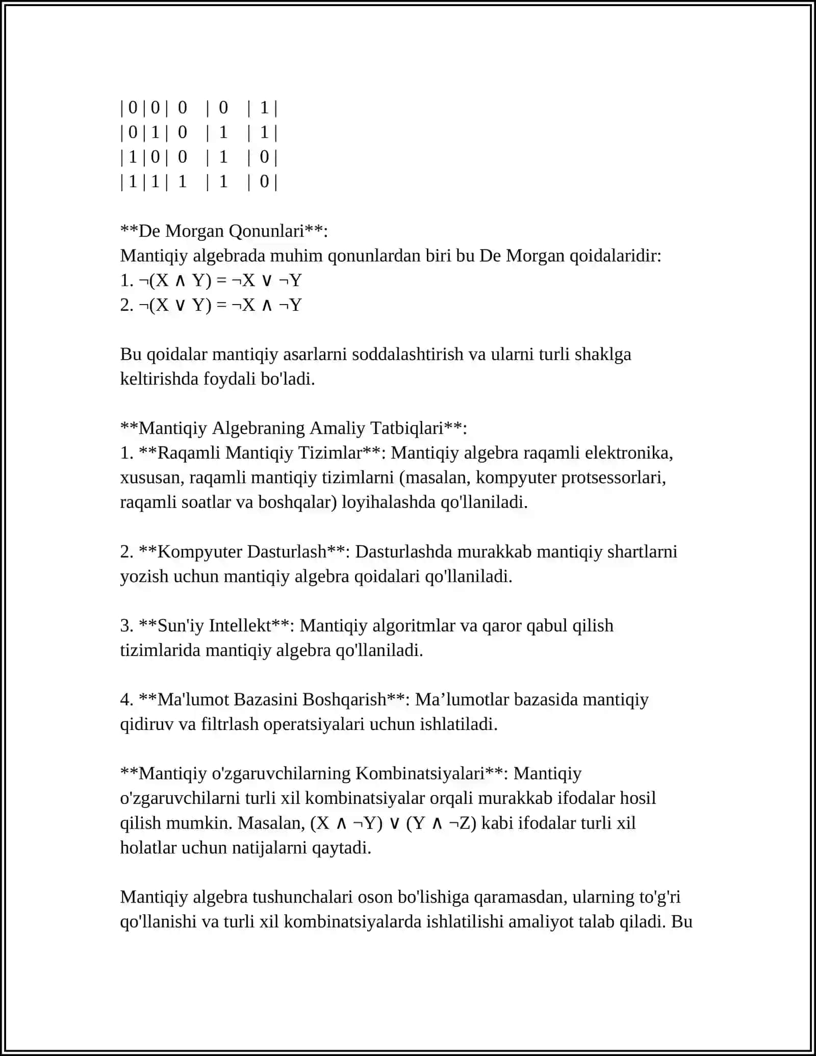 BOOLEAN ALGEBRA VA UNING RAQAMLI ELEKTRONIKA TIZIMLARINI LOYIHALASHDAGI QO‘LLANILISHI 4