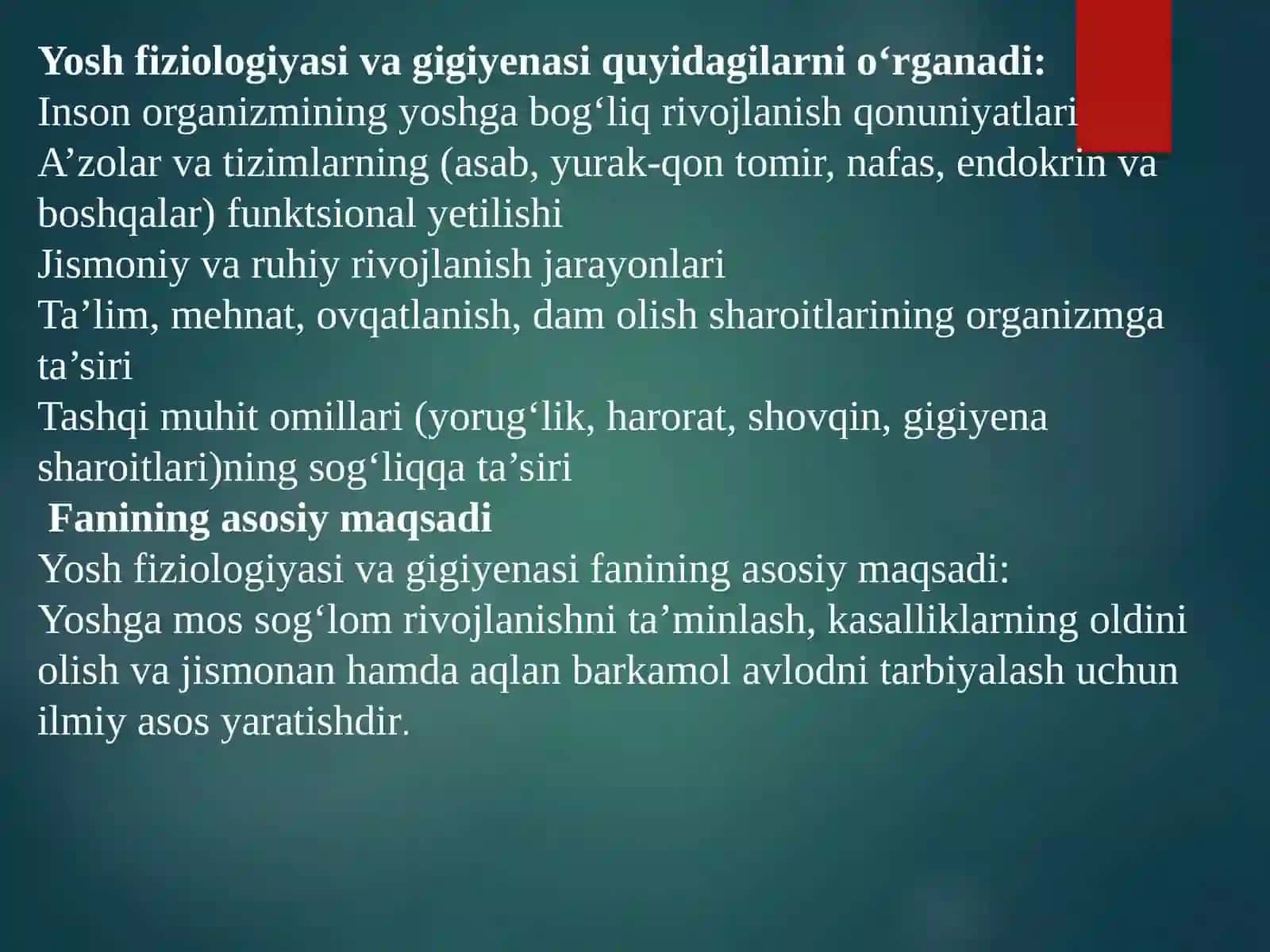 MA’RUZA.O‘SISH VA RIVOJLANISHNING UMUMIY QONUNIYATLARI, ORGANIZM VA MUXIT 4