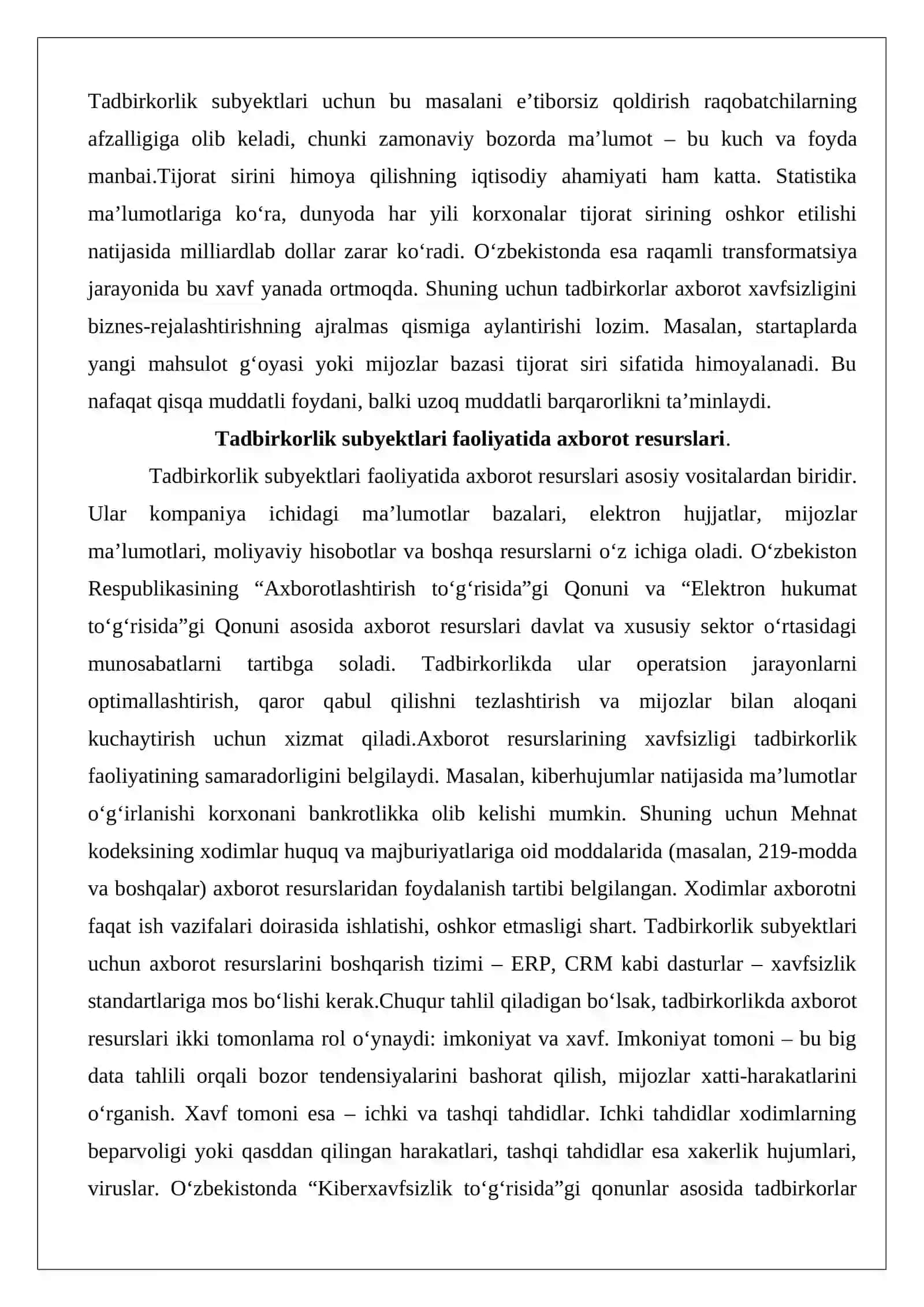 Tadbirkorlik faoliyatida axborot xavfsizligini ta’minlashning huquqiy masalalari 4