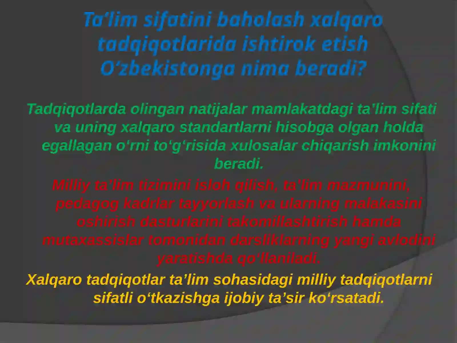 Xalqaro baholash
dasturi talablari
asosida o'quvchilar
kompetentsiyalarini
shakllantirish. 4