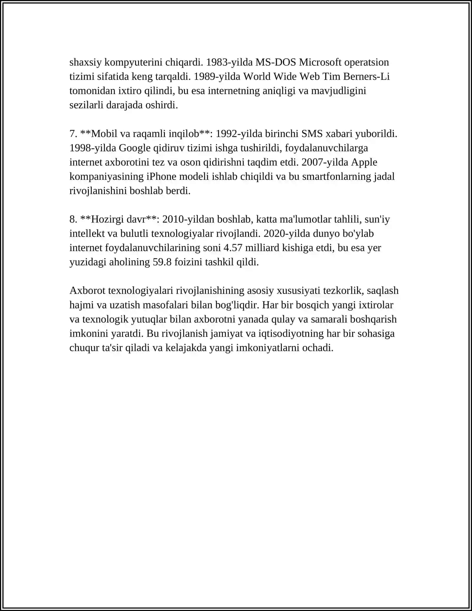 AXBOROT TEXNALOGIYASI EVOLYUSIYASI AXBOROT TEXNALOGIYALARI TARAQIY ETISHNING ASOSIY BOSQICHLARI 4