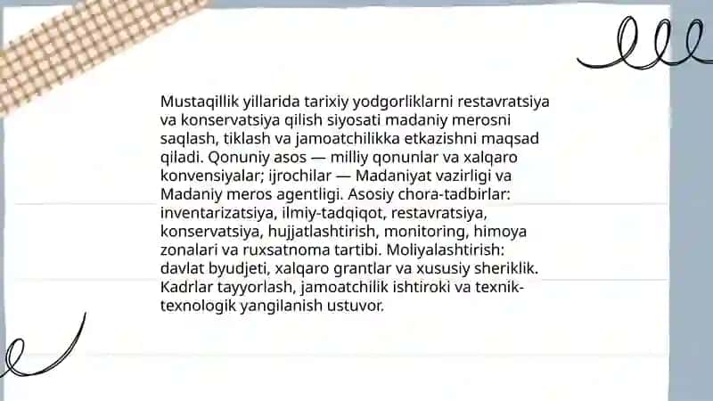 MUSTAQILLIK YILLARIDA AJDODLAR MEROSI VA MILLIY QADRIYATLARNI TIKLASH BORASIDAGI DAVLAT SIYOSATI 4