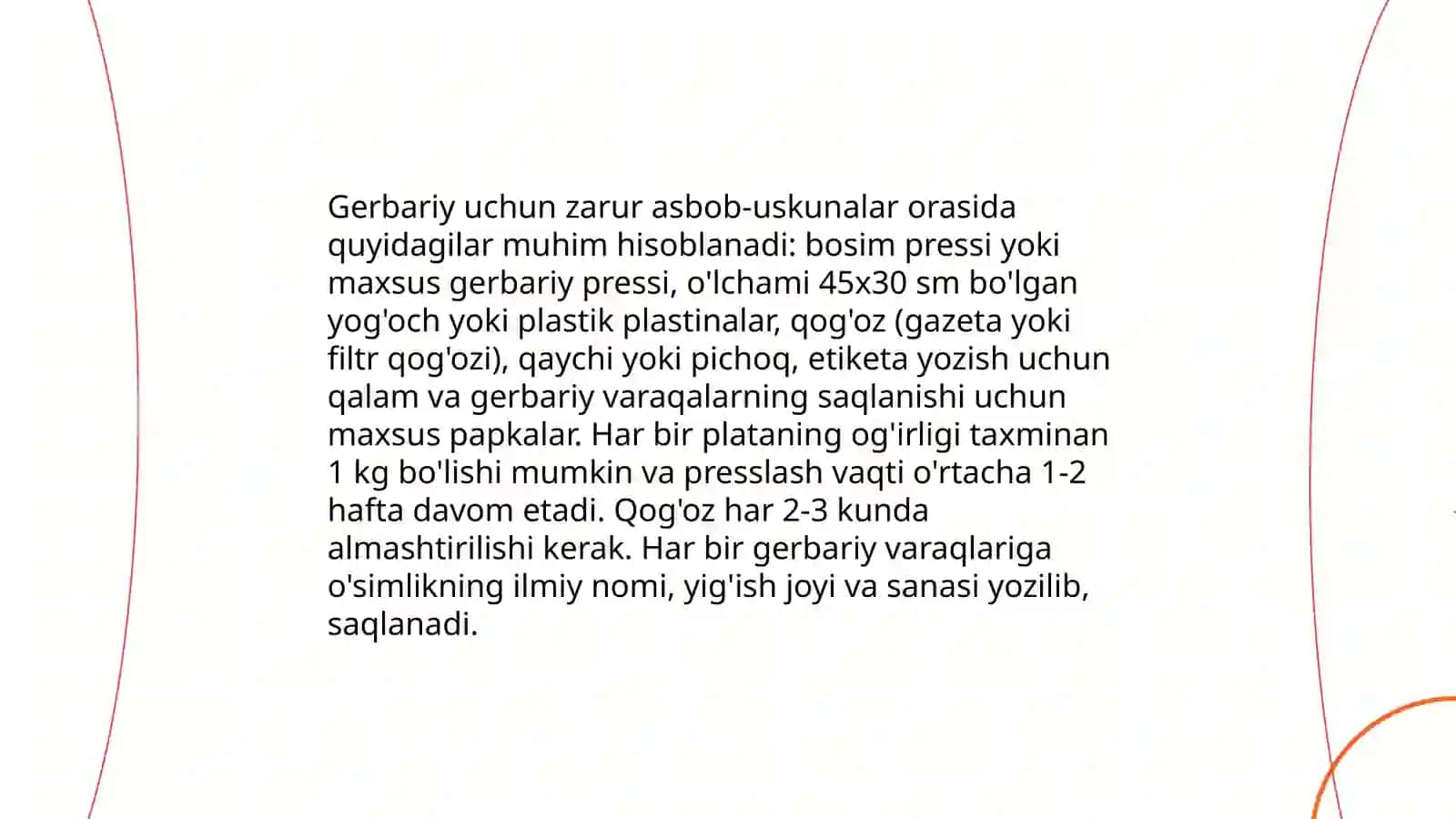 Gerbariy tayyorlash va tayyorlash usullari xaqida ma'lumot berish 4