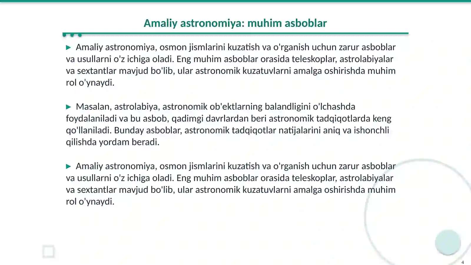 Sferik va amaliy astronomiyadan asboblar va modellar 4