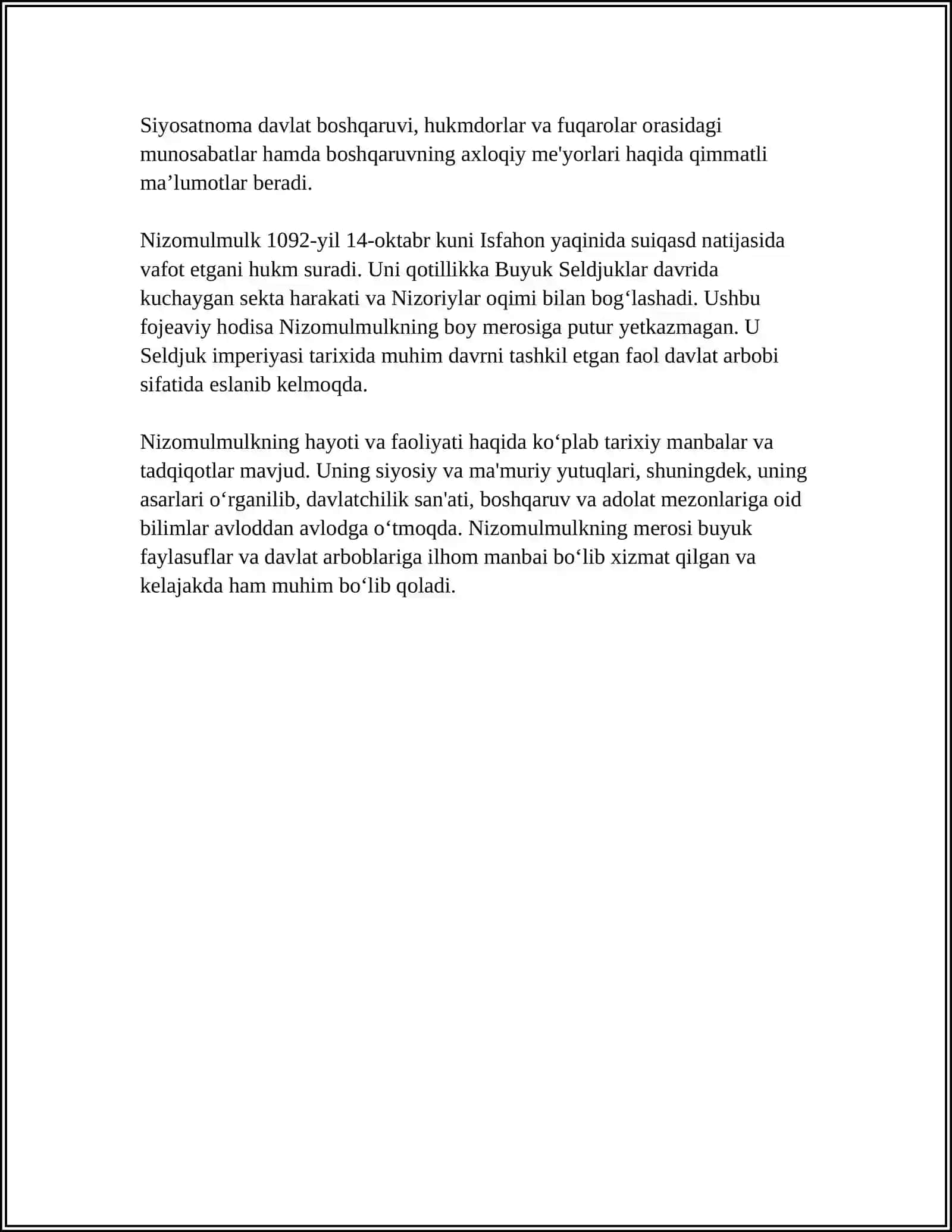 NIZOMULMULKNING SIYOSATNOMA ASARI HAQIDA 4