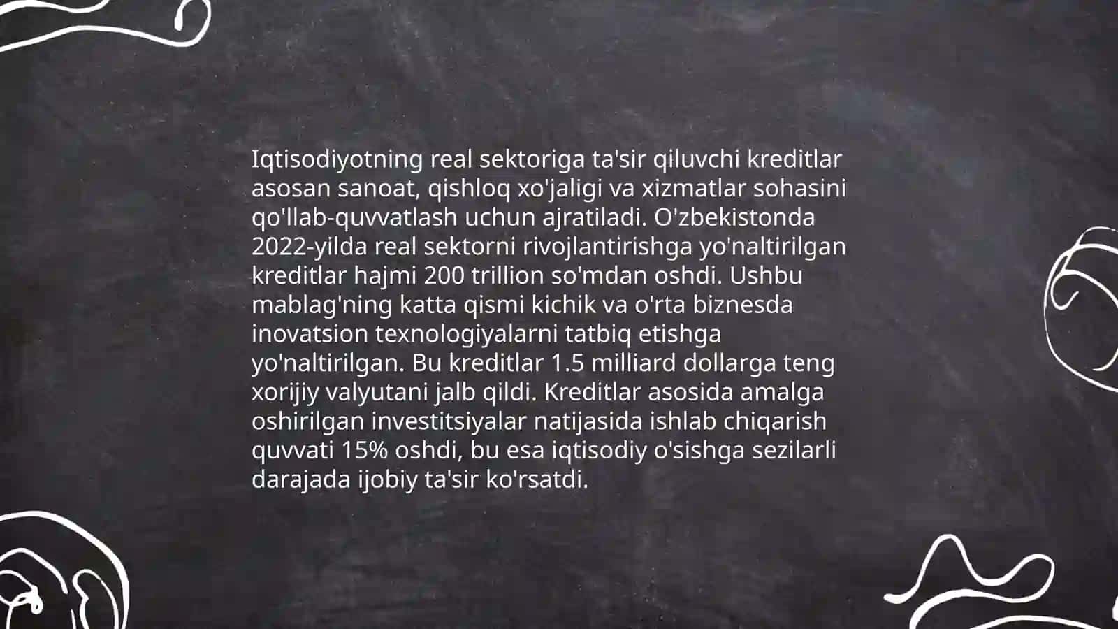 Bank tizimining real sektorni kreditlashdagi faoliyati 4