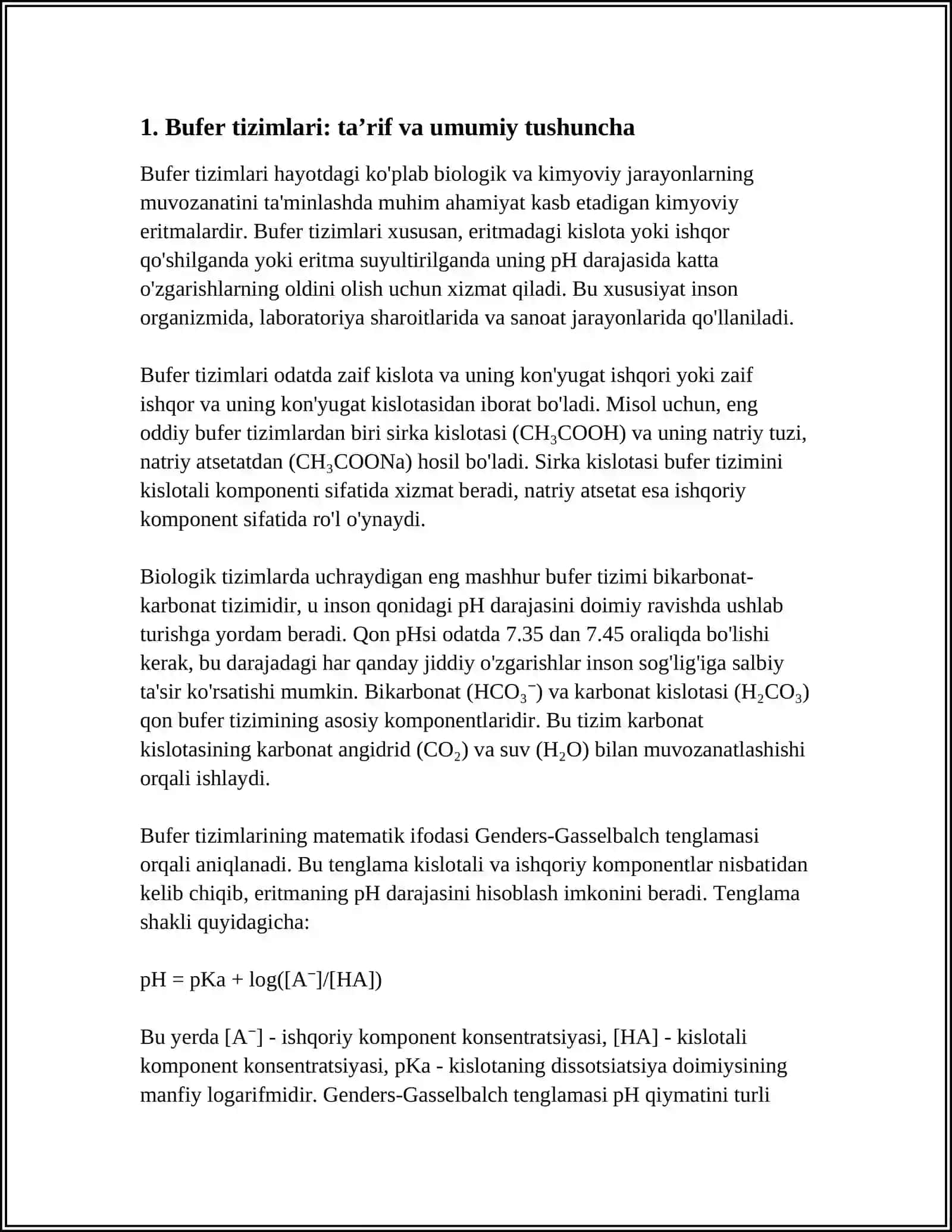 BUFER SISTEMALAR.ORGANIZMDAGI BUFER SISTEMALARNING XOSSALARI 4