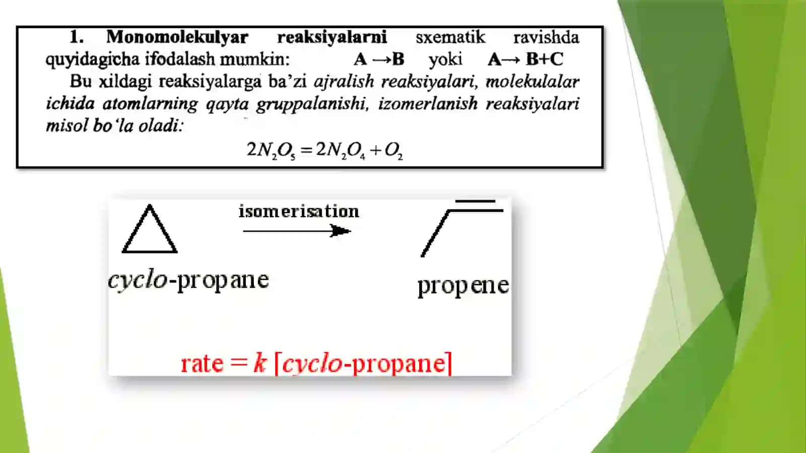 Reaksiyalarning tartibi va molekulyarligi boʻyicha tabaqalanishi 4
