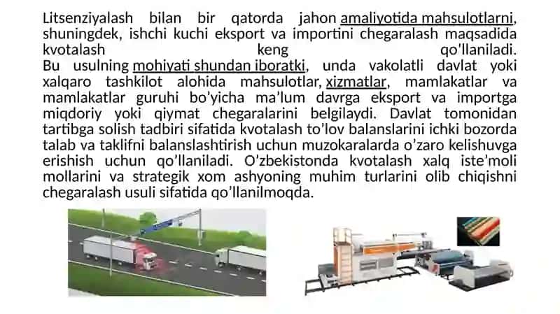 Import kvotalari va litsenziyalarni taqsimlash usullari 4