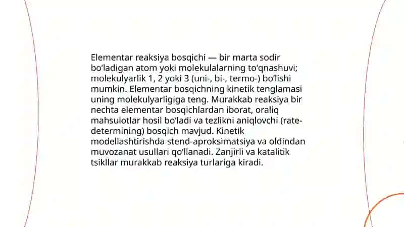 Kimyoviy reaksiyalar ming mexanizmi.Kimyoviy jarayonlarning sodir boʻlish shartlari 4