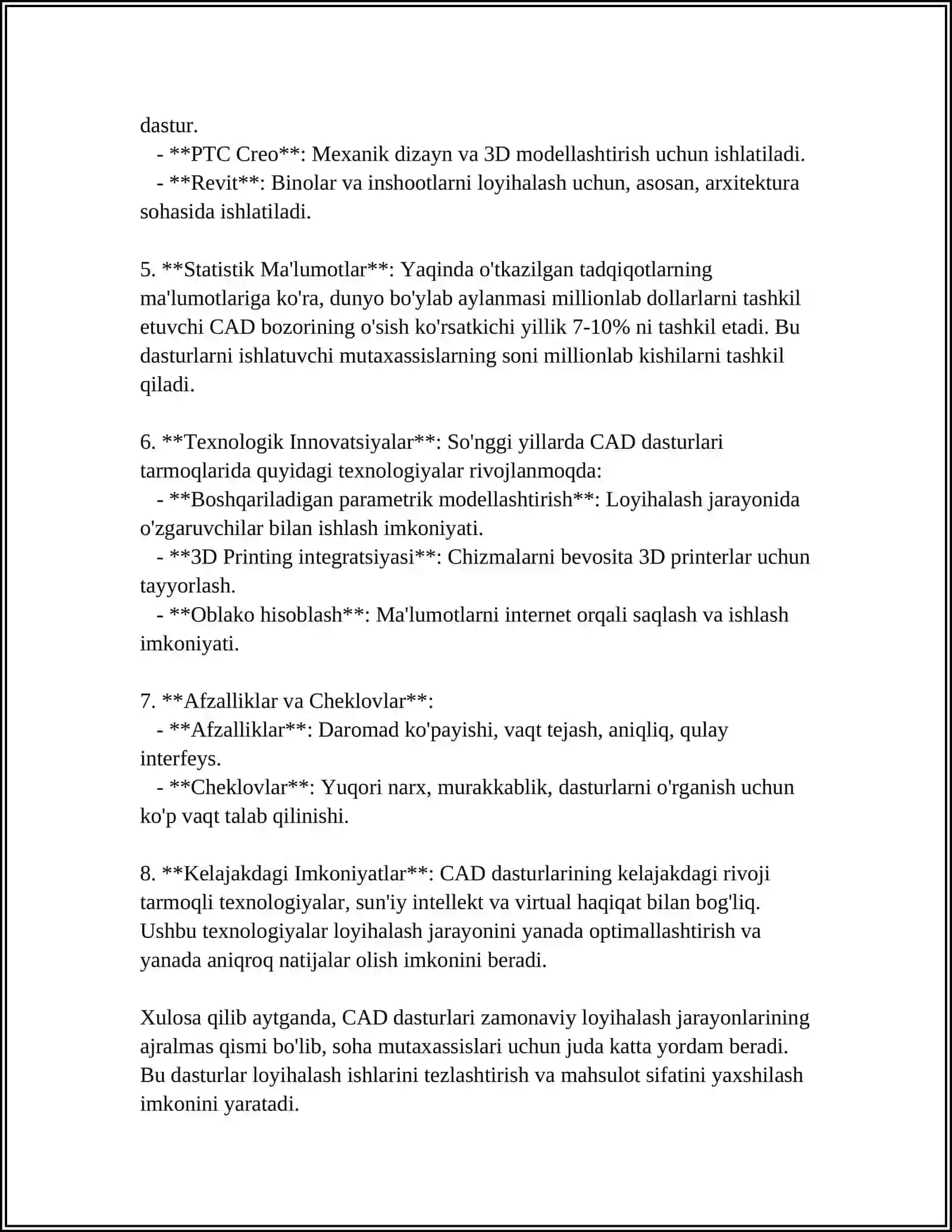 CAD/CAE/CAM DASTURI HAQIDA 4