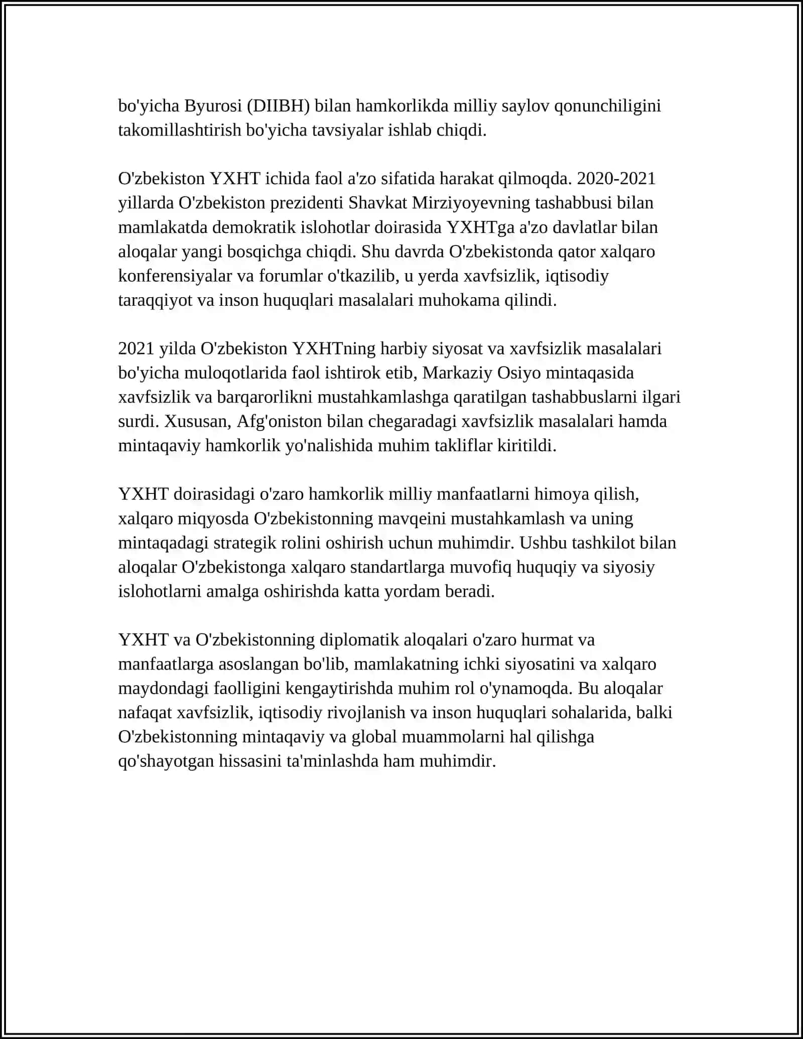 O'zbekistonning Yevropa Xavfsizlik va Hamkorlik Tashkiloti bilan diplomatiya aloqalari 4