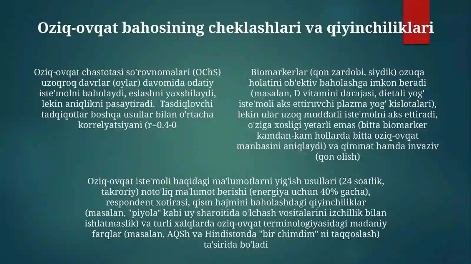 Shaxsiy ovqatlanishning adekvatligini o'rganish va baholash 4