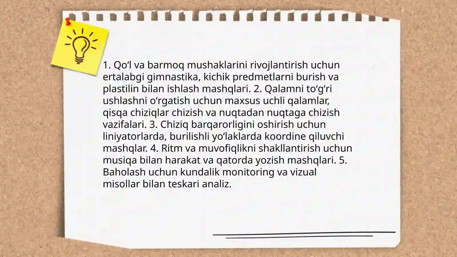 Savod oʻrgatish tayyorlov davri yozuv darsi uchun metodik tavsiyalar ishlab chiqish 4