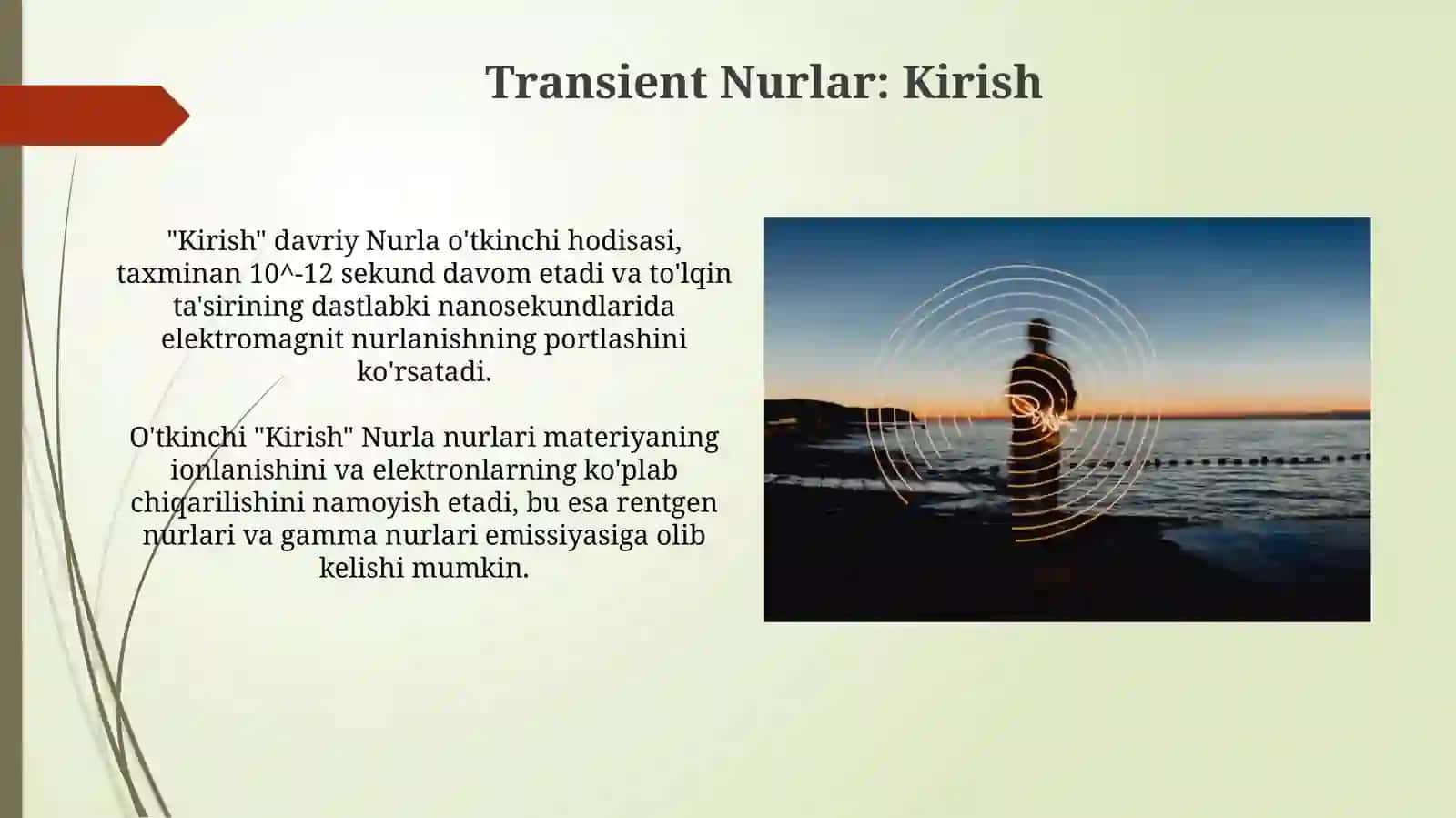To‘lqin zarbi. Jabrlanish zonalari tavsifi. Yorug‘lik ajralishi. O’tuvchi nurlar 4