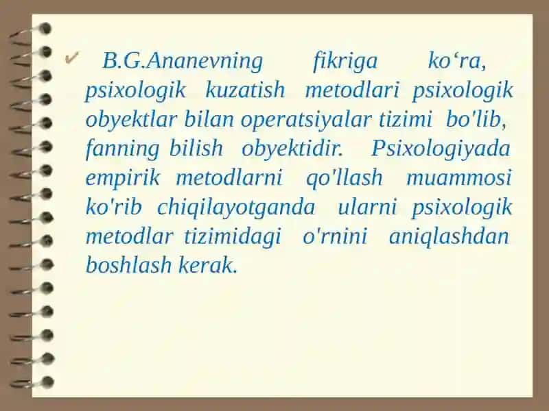 Psixologik eksperimentning asoslari. Psixologik tadqiqot metodlari klassifikasiyasi 4