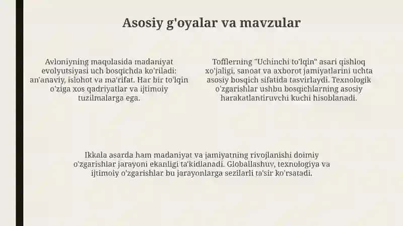 Avloniyning "Madaniyat to'lqinlari" va E.Tofflerning "Uchinchi to'lqin" asari 4