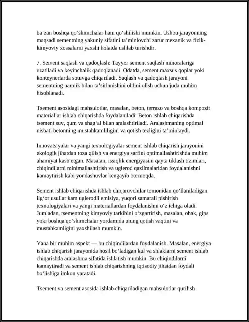Sement va tsement asosidagi mahsulotlar ishlab chiqarish texnologiyasi 4