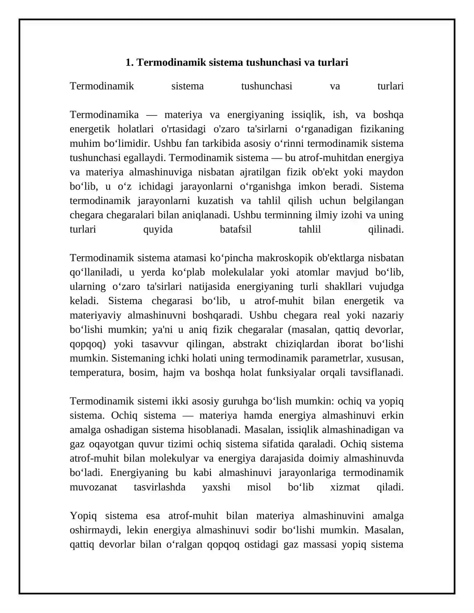 Termodinamik sistema, holat parametrlari va muvozanat 4