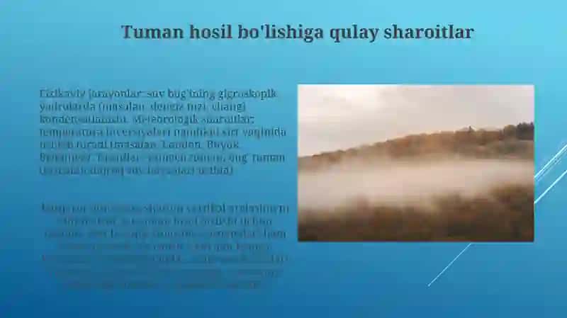 Tumanlar shakllanishining fizik meterologik sharoitlari ularning tasniflari 4
