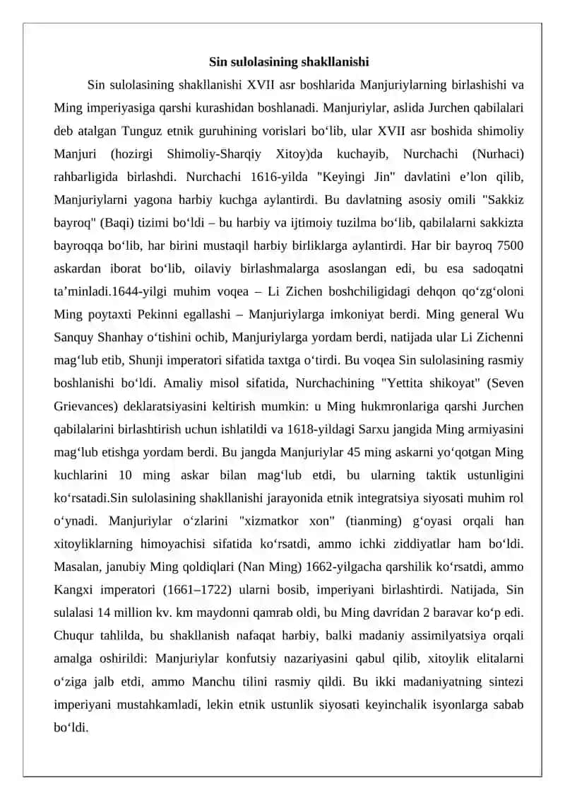 XVII-asrning o`rtasida – XX-asrning boshida Xitoy 4