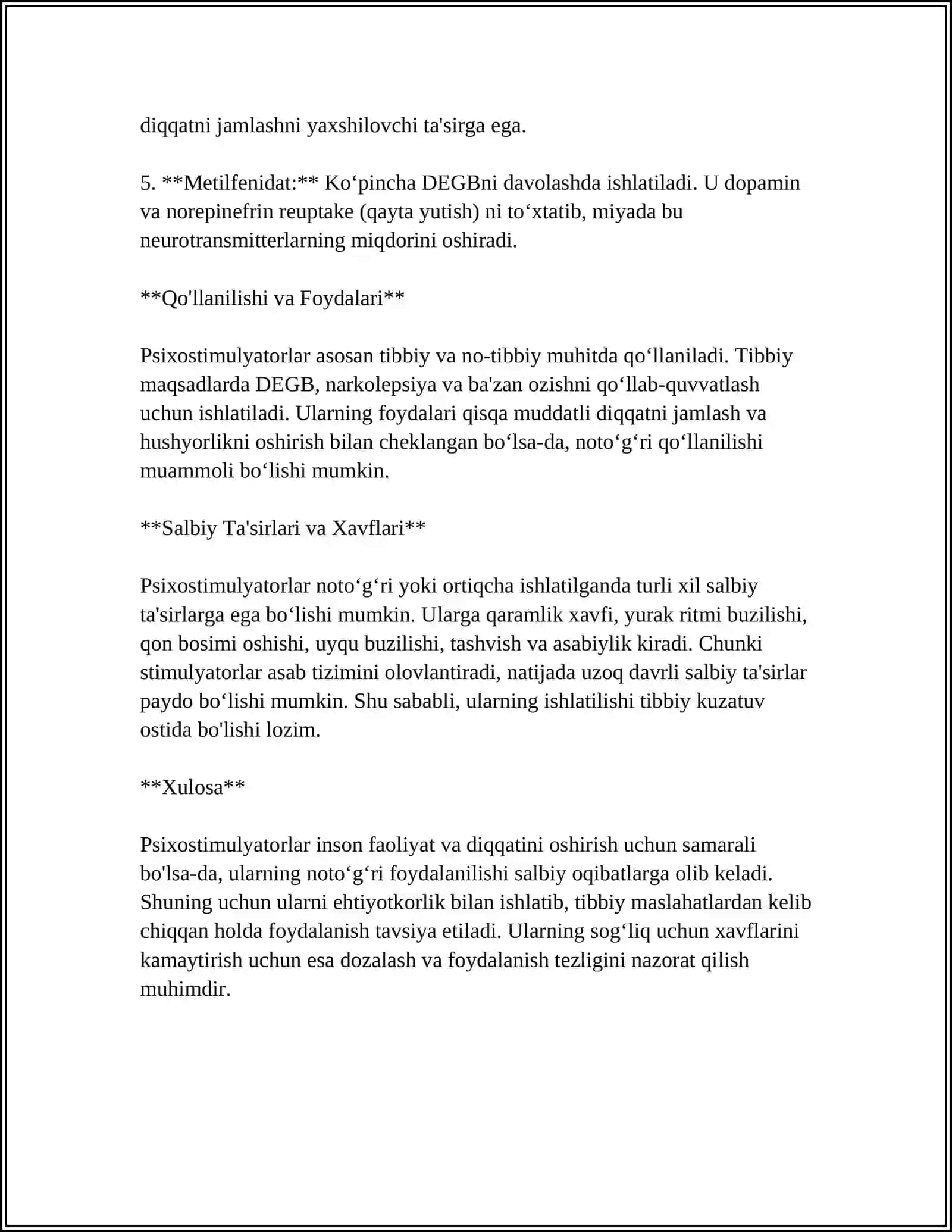 Psixostimulyatorlar: Umumiy Ta'rif 4
