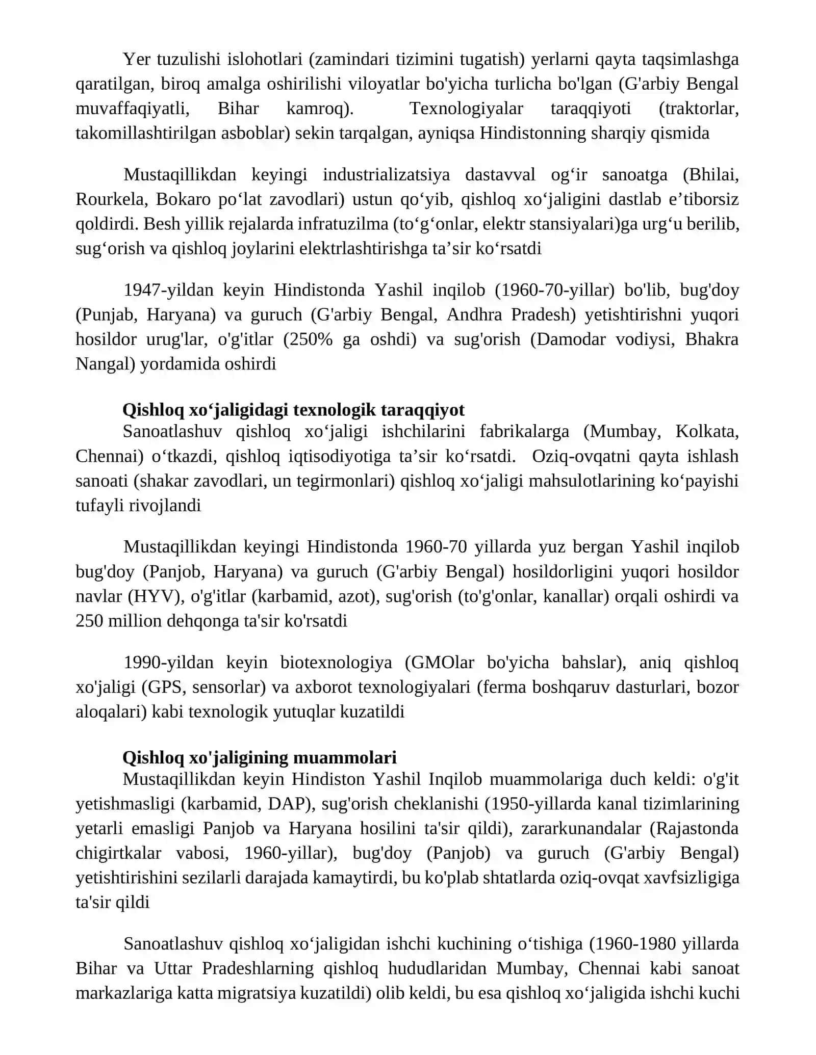 Oʻzgarishlar Mustaqillik yillarida qishloq xoʻjaligi va sanoat sohasidagi 4