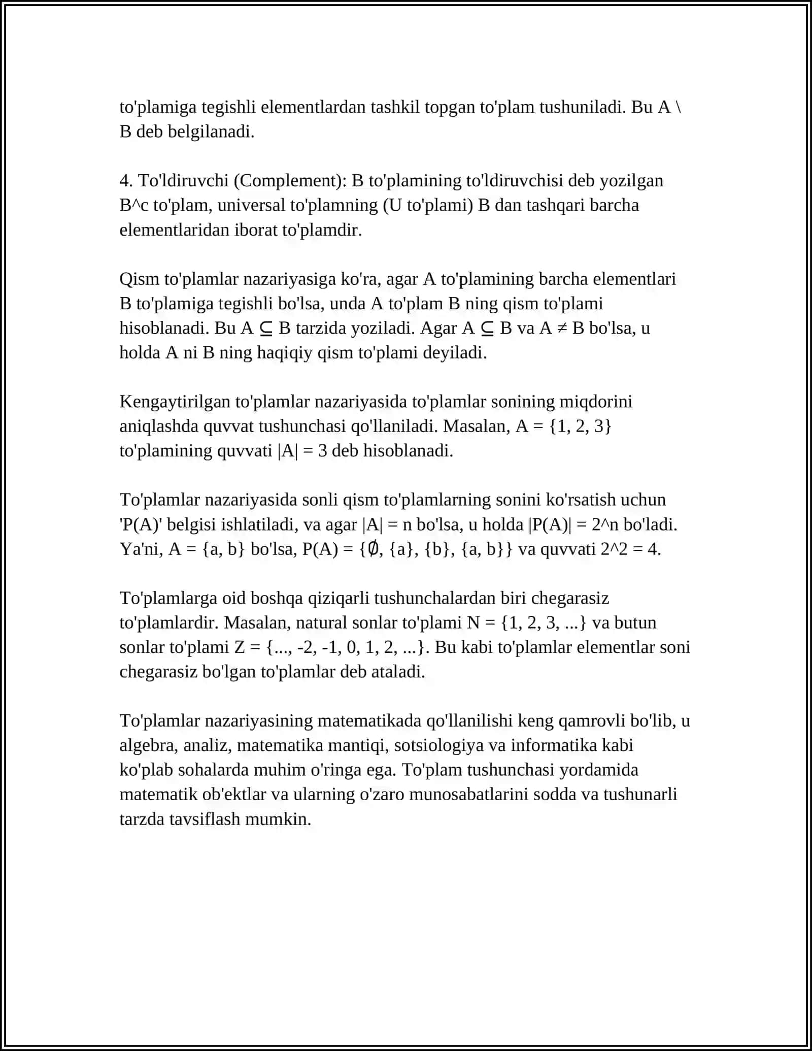 TOʻPLAMLAR VA ULAR USTIDA AMALLAR 4