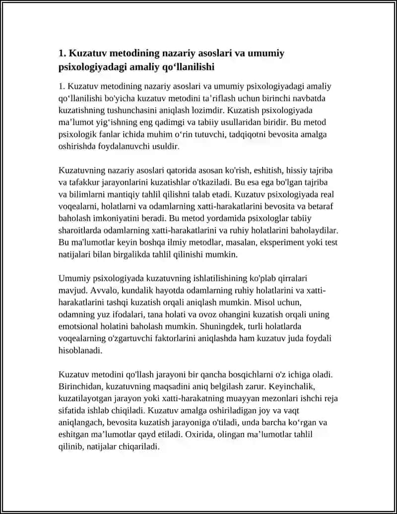 UMUMIY PSIXOLOGIYA FANINING ILMIY-TADQIQOT METODLARI KUZATISH TAJRIBA TEST SUHBAT INSON FAOLIYATI MAHSULOTINI TAHLIL QILISH PSIXOLOGIYANING METODLARI SIFATIDA QIYOSIY TAHLIL ETISH VA TAQDIMOT TAYYORLASH 4