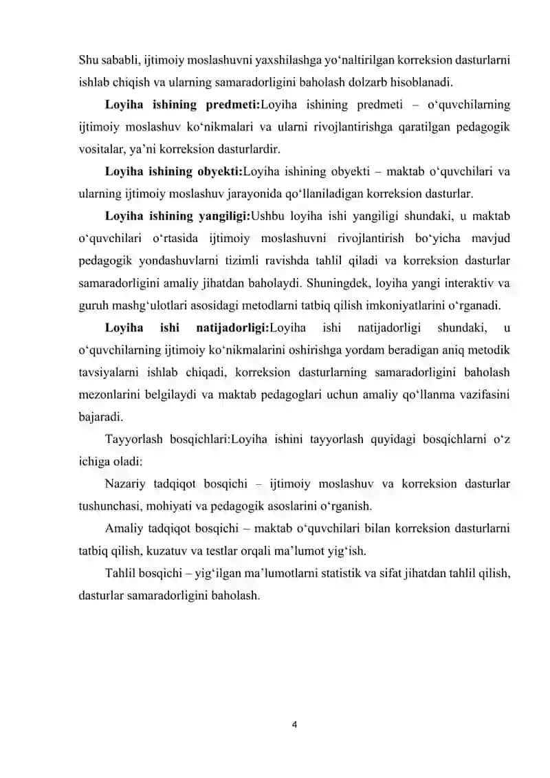 O'QUVCHILAR O'RTASIDA IJTIMOIY MOSLASHUVNI YAXSHILASHGA YO'NALTIRILGAN KORREKSION DASTURLAR SAMARADORLIGINI O'RGANISH 4
