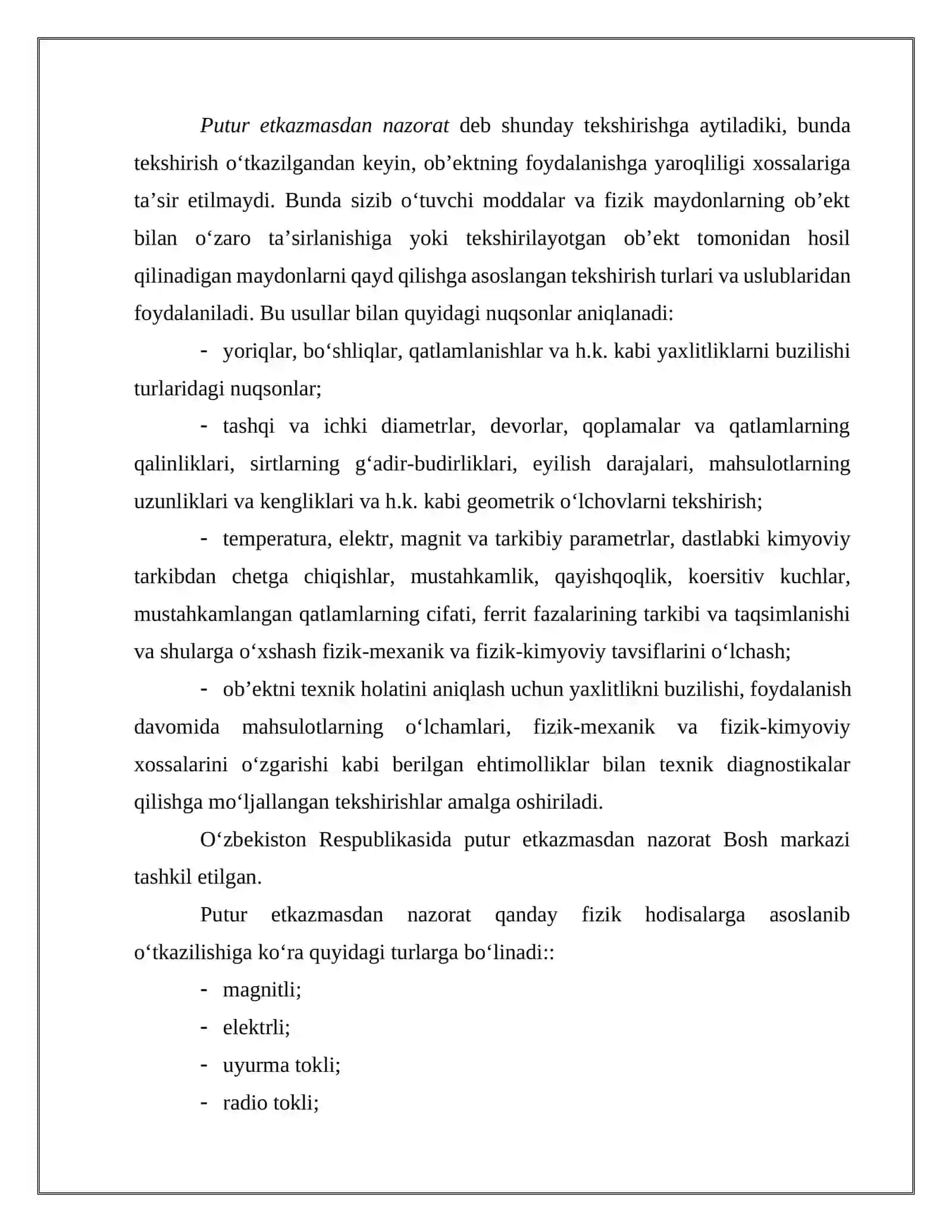Putur yetkazmasdan nazorat qilish mohiyati va usullari 4