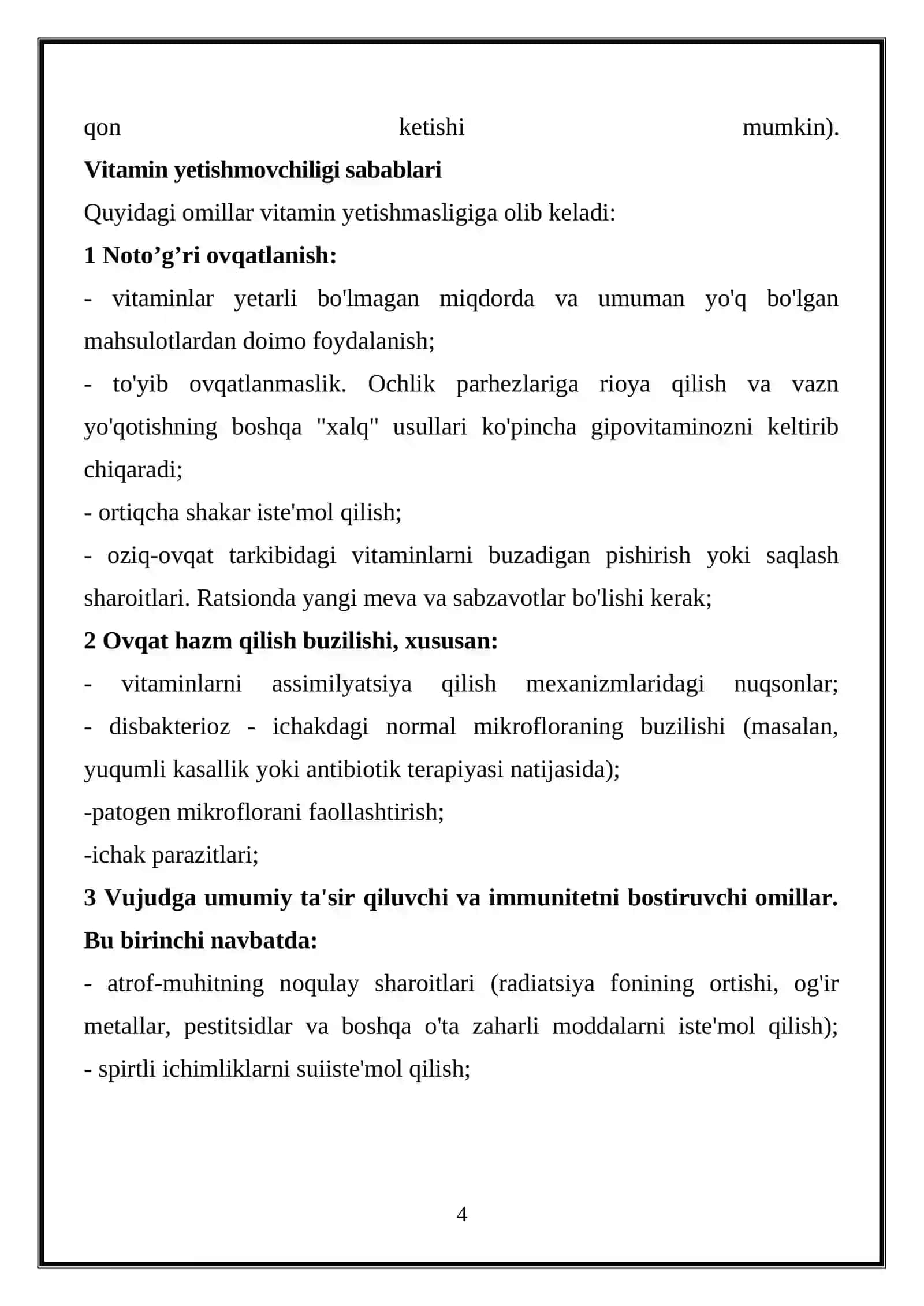 GIPOVITAMINOZ VA GIPOVITAMINOZ HOLATLARDA MODDA ALMASHINUVINING BUZILISHI 4