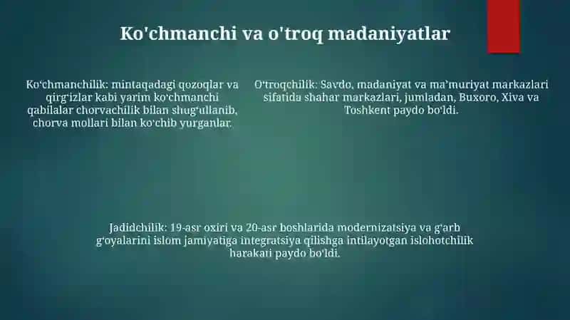 Xix Asr 2-Yarmi Xx Asr Boshlarida O'Rta Osiyo Xalqlari Madaniyati 4