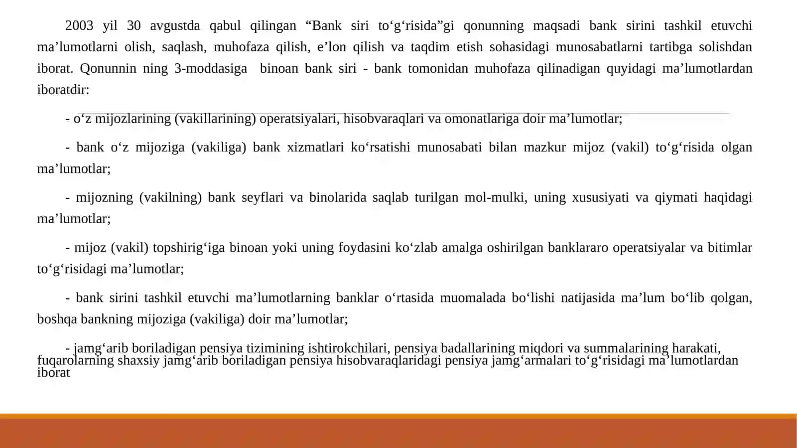 BANK SIRI VA BANK AXBOROTINING MAXFIYLIGIGA RIOYA QILISH TALABLARI 4