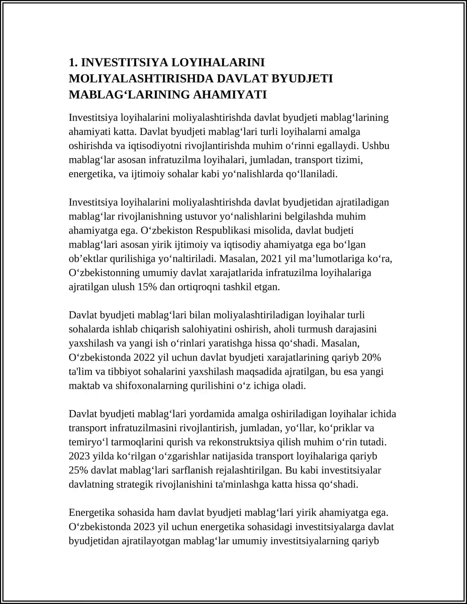 INVESTITSIYA LOYIHALARINI MOLIYALASHTIRISHDA DAVLATBYUDJETI MABLAG‘LARINING AHAMIYATI 4