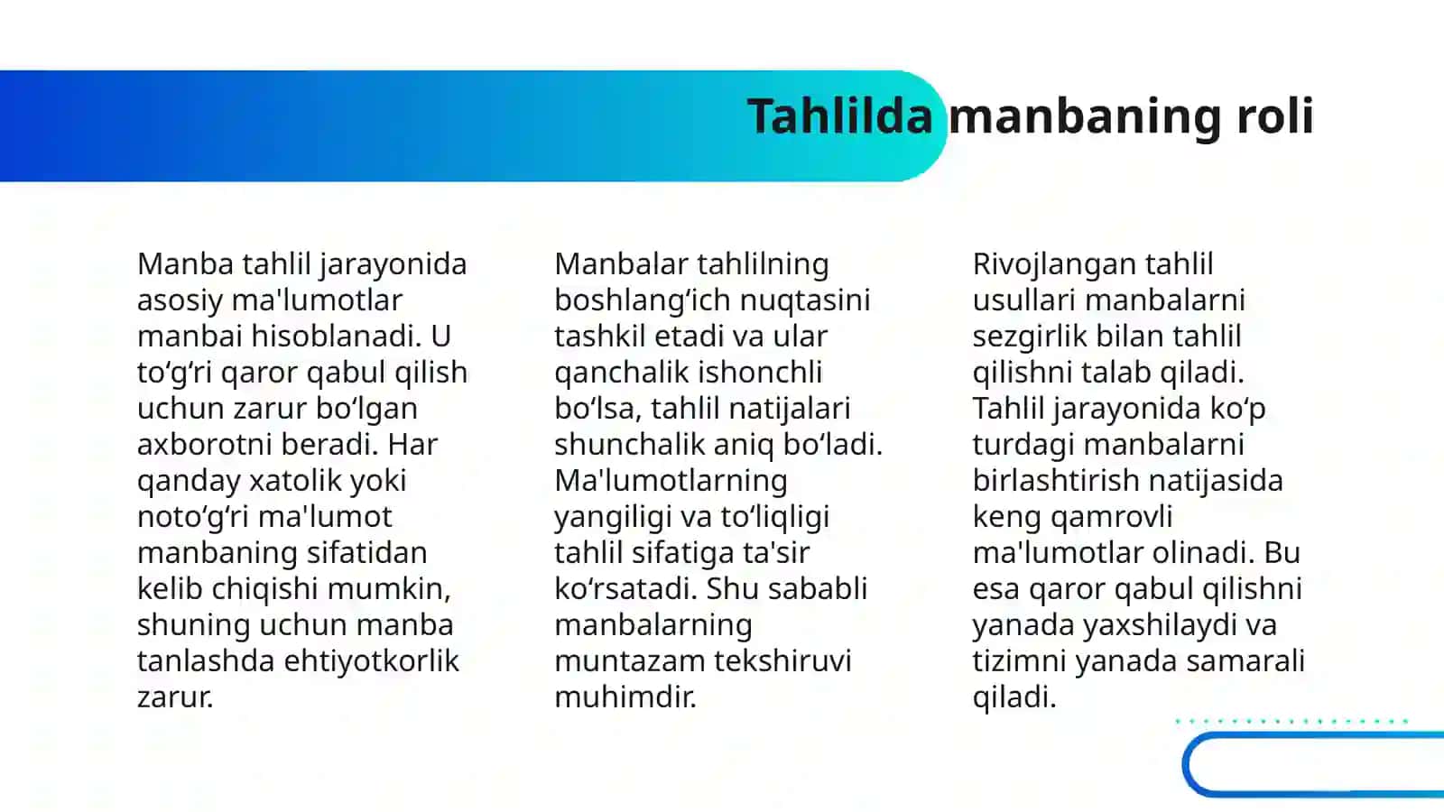 TAHLIL UCHUN KERAKLI MANBALAR TIZIMI VA ULARNING TURLARI 4