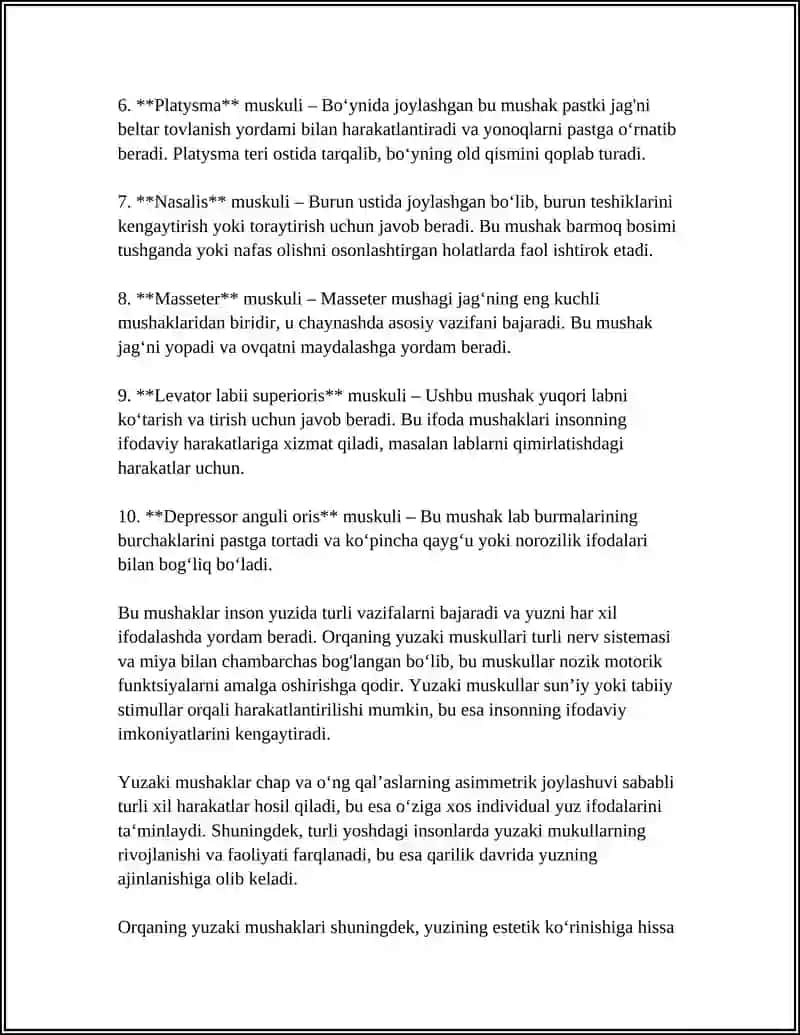 MUSKULLARNING SHAKILLARI TANA MUSKULLARI.ORQANING YUZA MUSKULLARI. 4