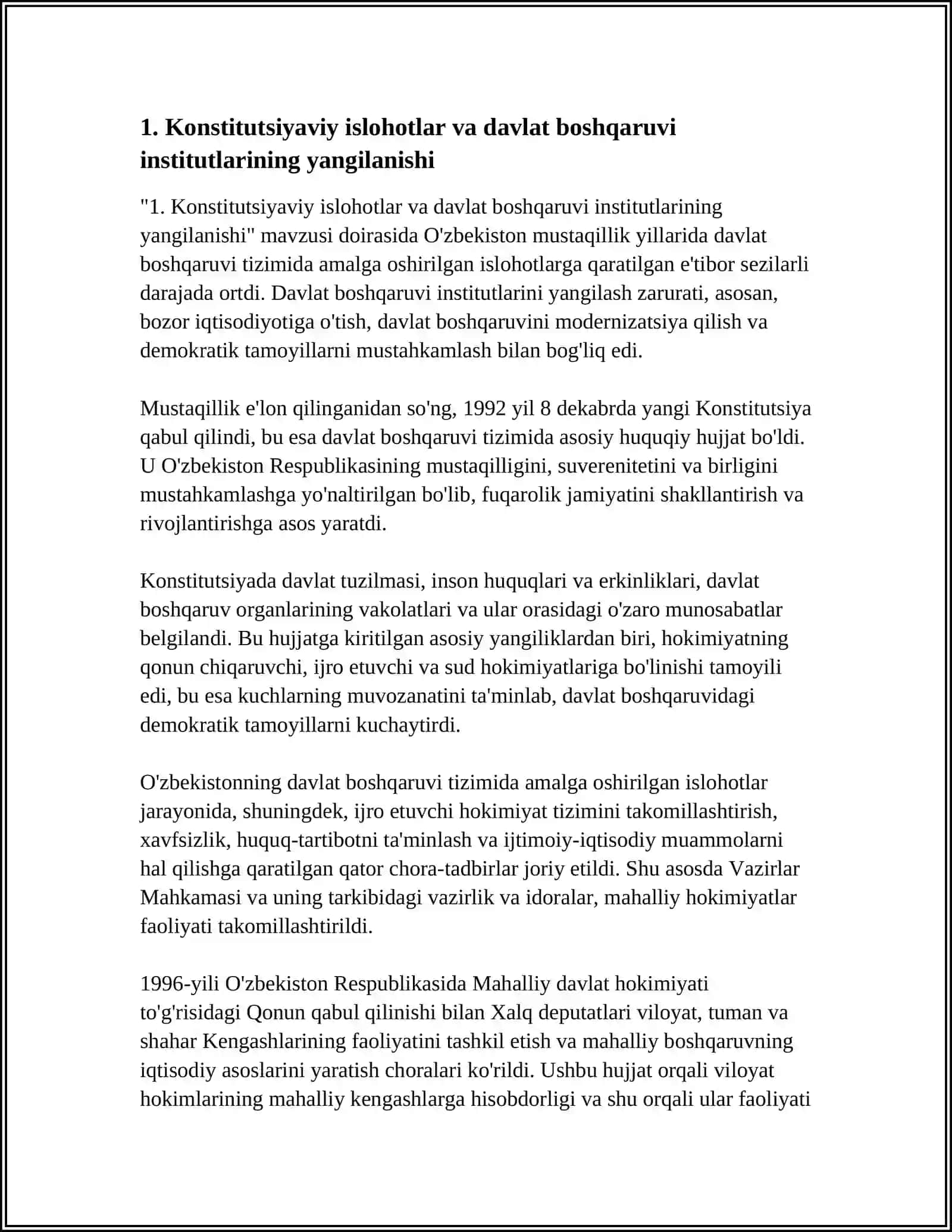 MUSTAQILLIK YILLARIDA DAVLAT BOSHQARUVI TIZIMIDA AMALGA OSHIRILGAN ISLOHOTLAR 4