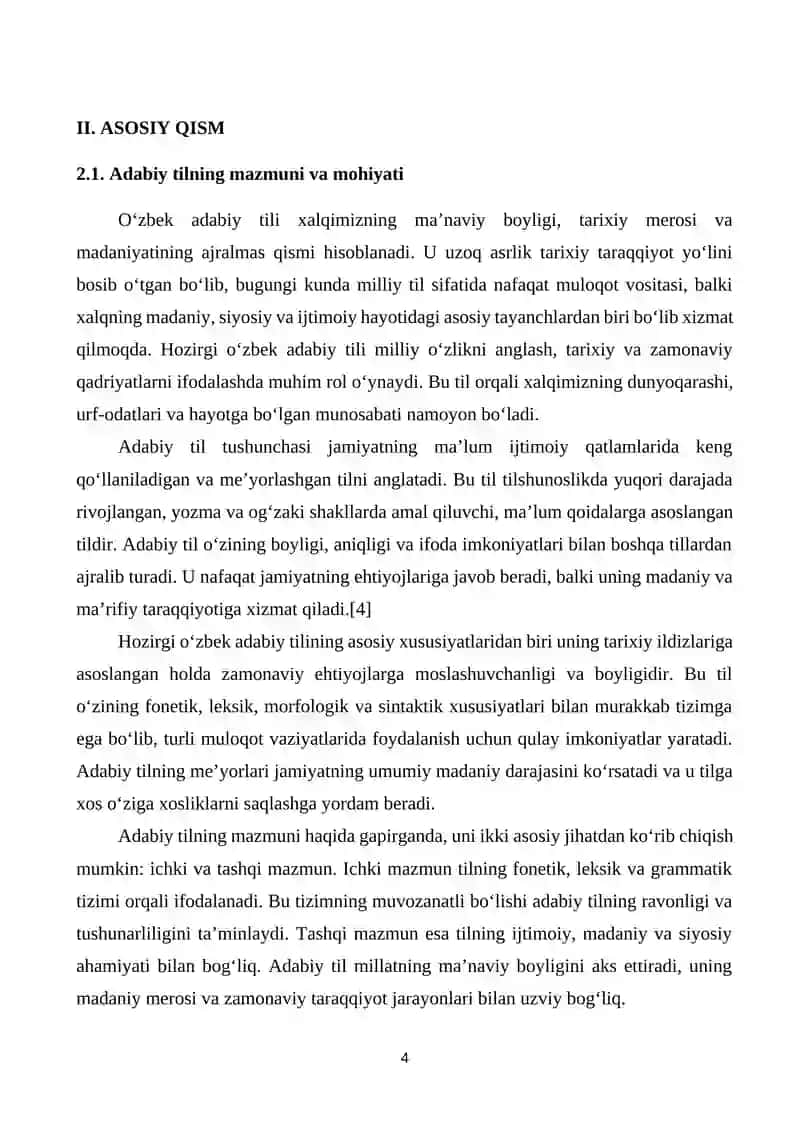 HOZIRGI O’ZBEK ADABIY TILI TARAQQIYOTINI BELGILOVCHI OMILLAR KURS ISHI 4