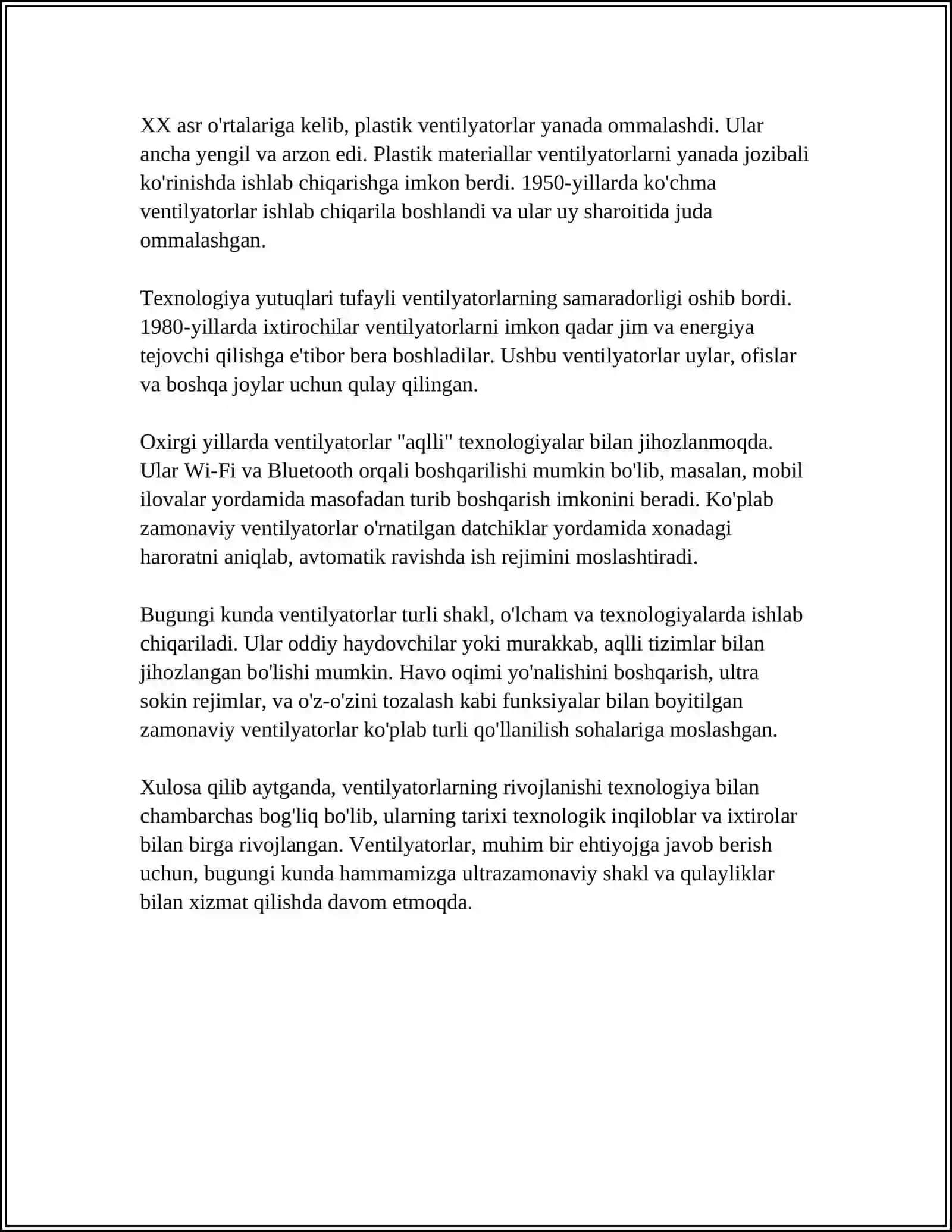 MUSTAQIL ISH Mavzu: PERESPEKTIV VENTILYATOR 4