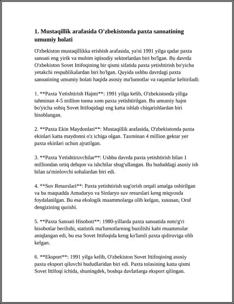 PAXTA ISHI VA MUSTAQILIK ARAFASIDAGI O'ZBEKISTON 4