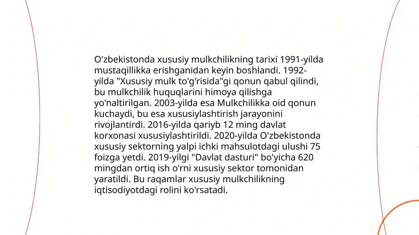 Iqtisodiy islohatlar.xususiy mulkchilikning shakllanishi. O'zbekiston bozor munosabatlarining rivojlanishi 4
