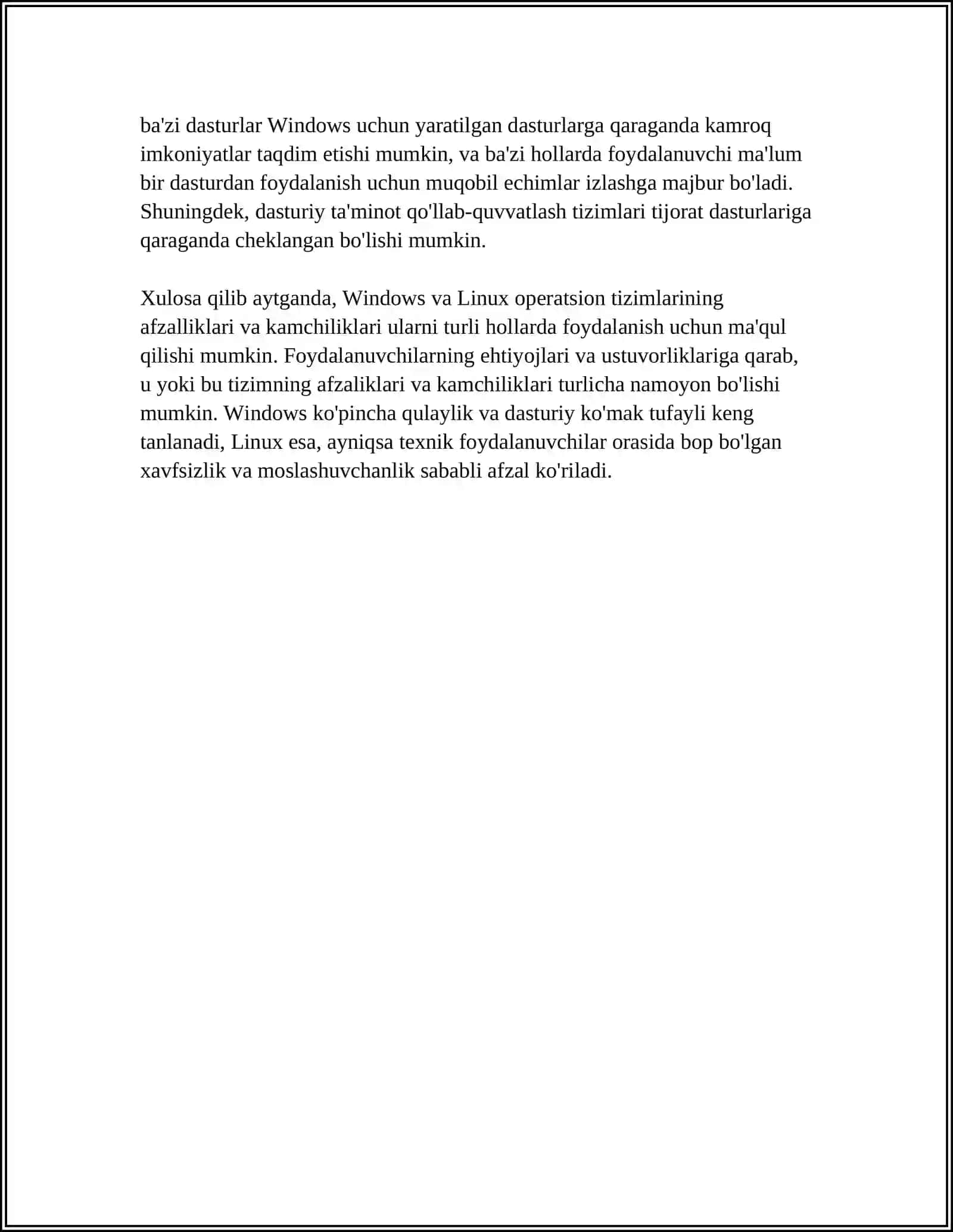 OPERATSION TIZIMLARNI SOLISHTIRISH:AFZALIKLAR VA KAMCHILIKLARI 4