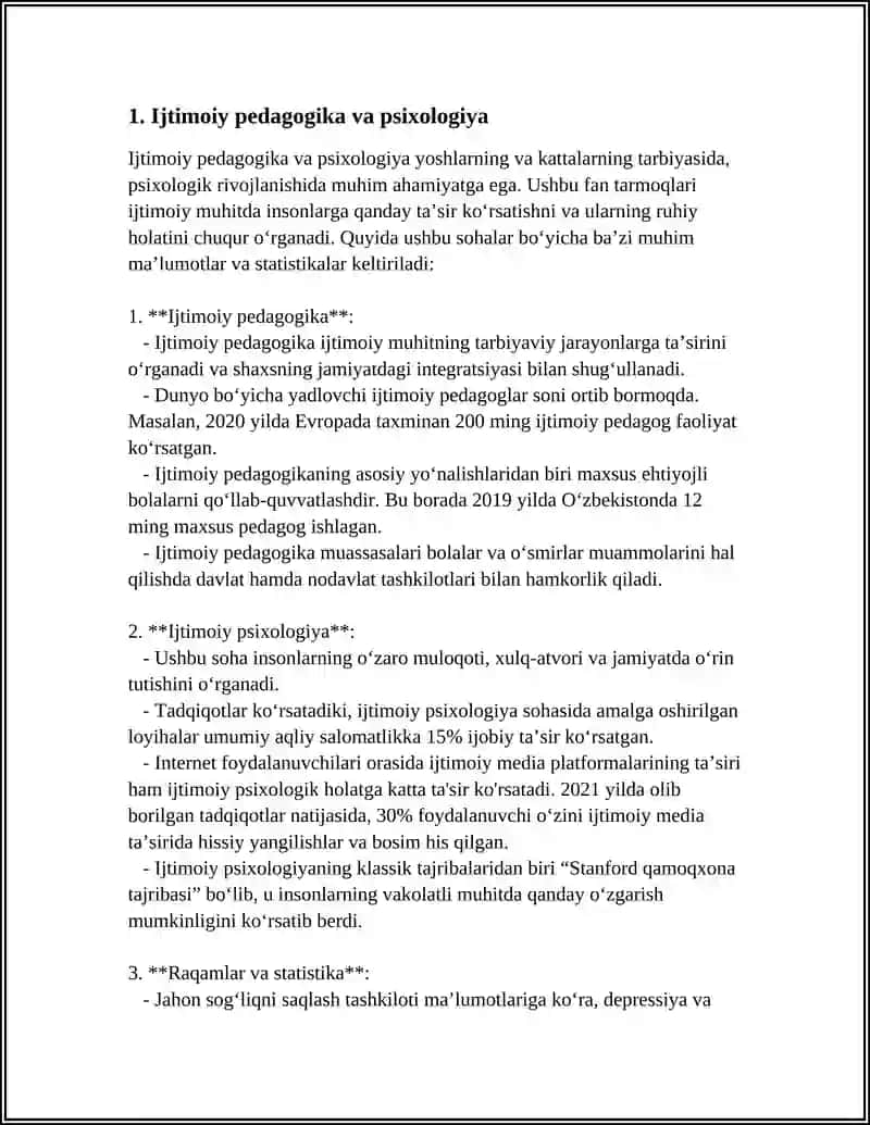 Ijtimoiy Pedagogika va Psixologiya Referat 4