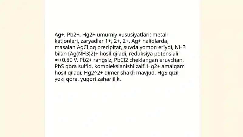 Kationlarning analitik guruhlar boʻyicha tasniflari va ularni taqqoslash 4