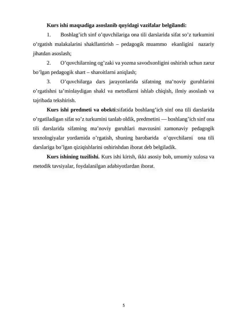 4-SINF ONA TILI DARSLARIDA SIFAT SO’Z TURKUMINI O’RGANISH TIZIMI 4
