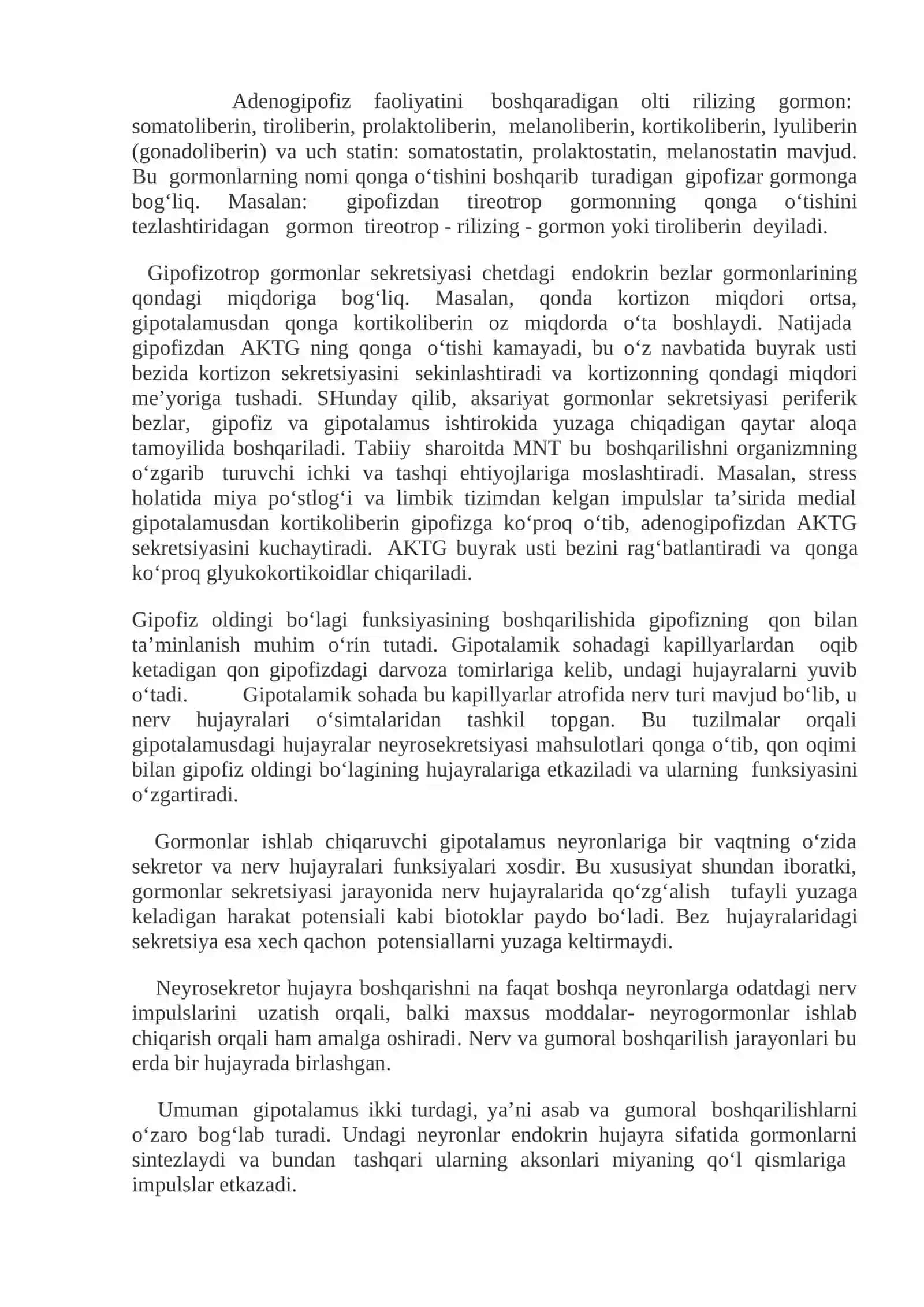 ORGANIZM FUNKTSIYALARINING BOSHQARILISHIDA GIPOTALAMO-GIPOFIZAR TIZIM VA BUYRAK USTI BEZLARINING ROLI 4